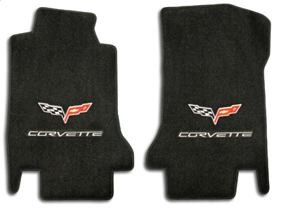 C6 Corvette Ebony Floor Mats with C6 Logo & Corvette Script