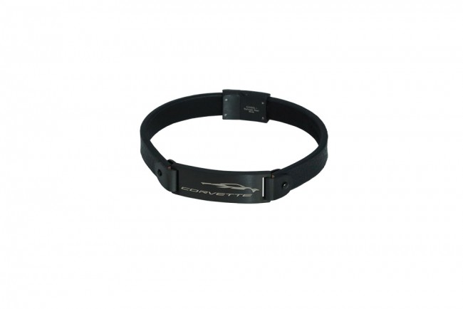 C8 Corvette Corvette Profile Leather Bracelet Black 8.5"