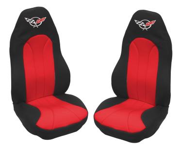 1997-2004 C5 Corvette, Neoprene Seat Covers with Embroidered C5 Crossed Flag Logo, Pair