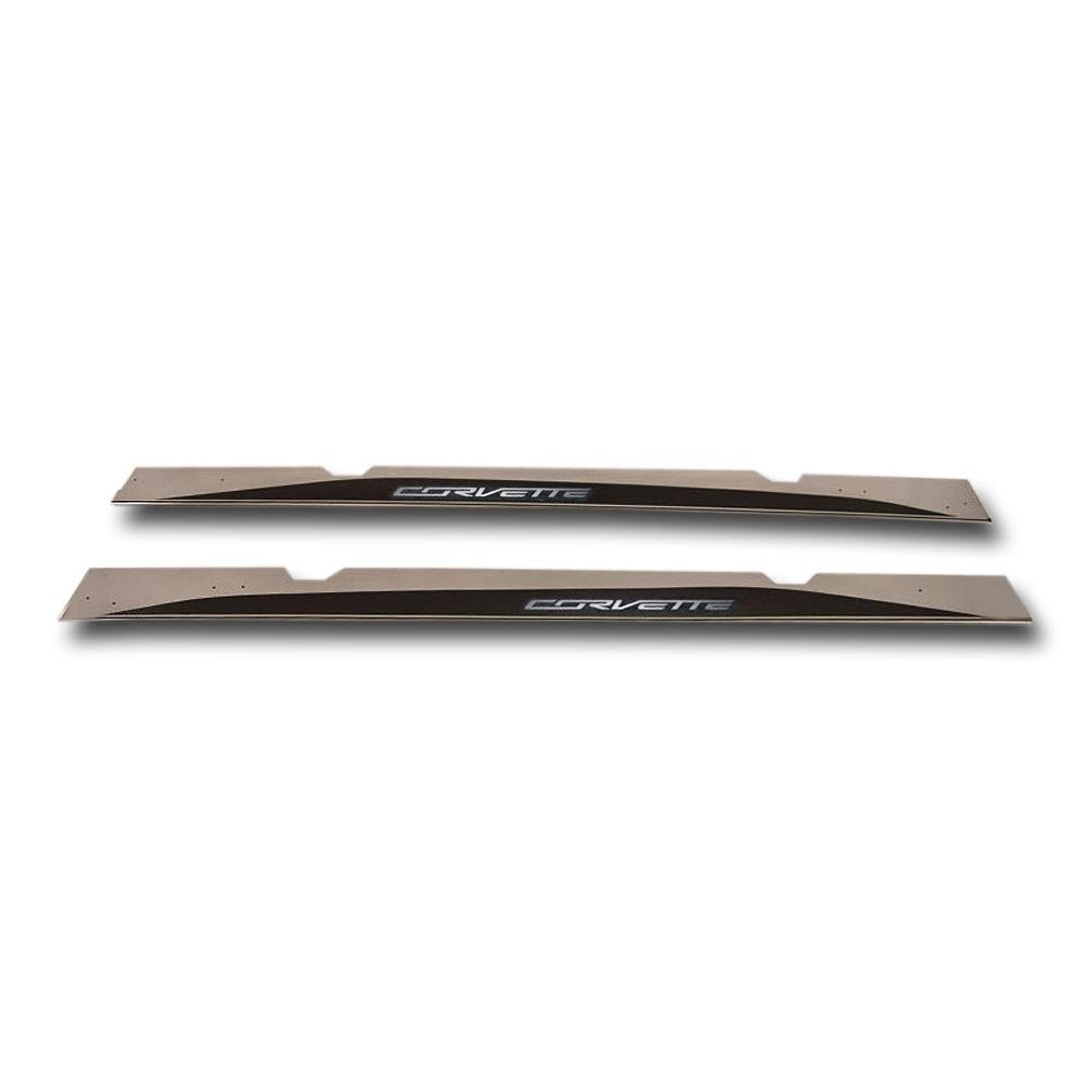 Corvette Side Skirts Stainless Steel w/Carbon Fiber & Corvette Script, C7 Stingr