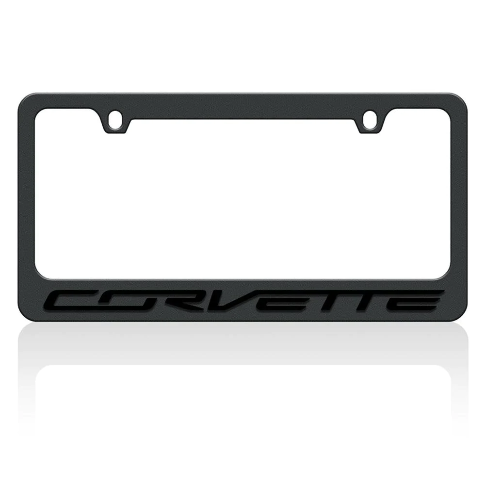 Corvette Black Script on Black License Plate Frame, C7 Stingray, Z51, Z06, Grand