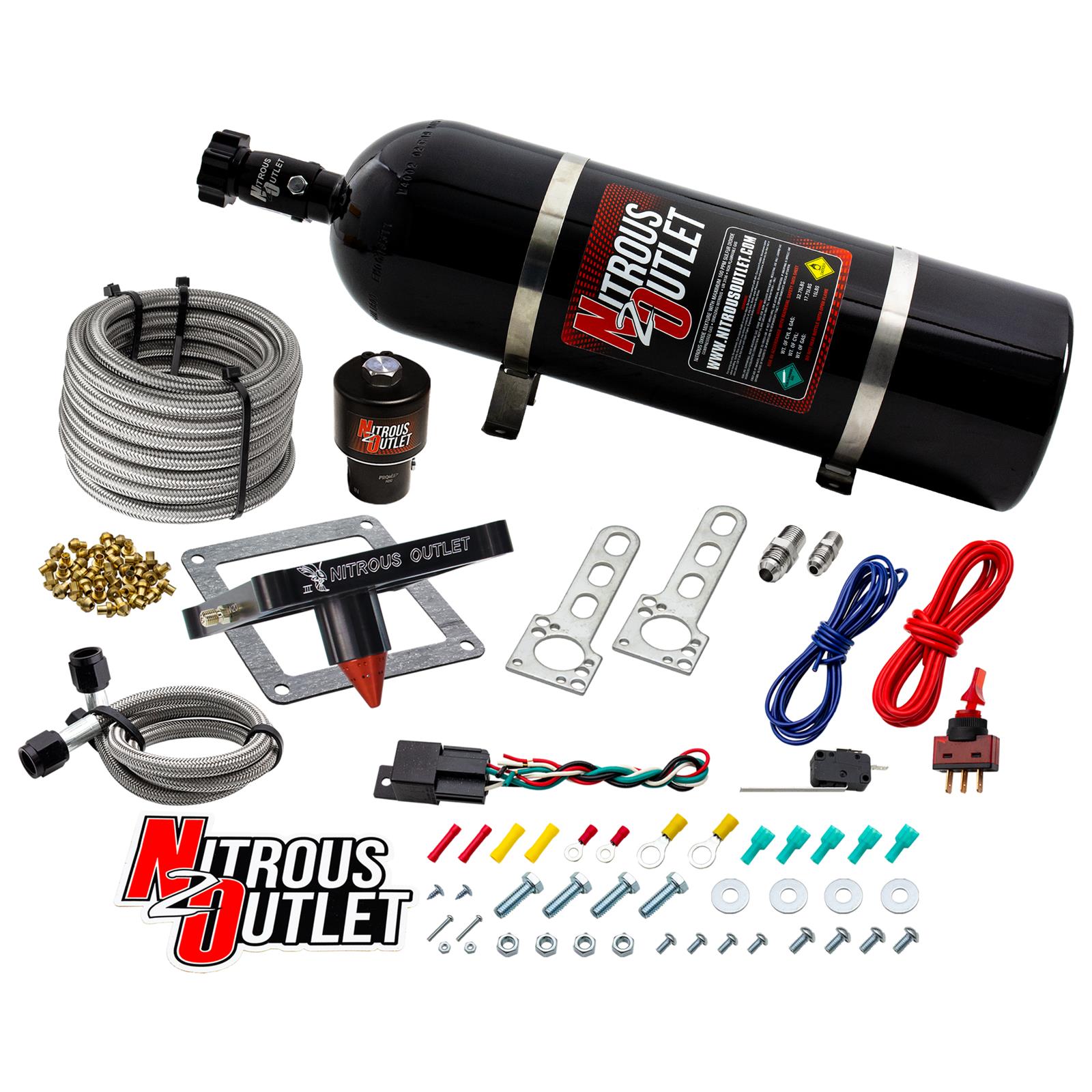 4500 Stinger 3 Dry Race System Braided Hoses .178 Trashcan Nitrous Solenoid Univ