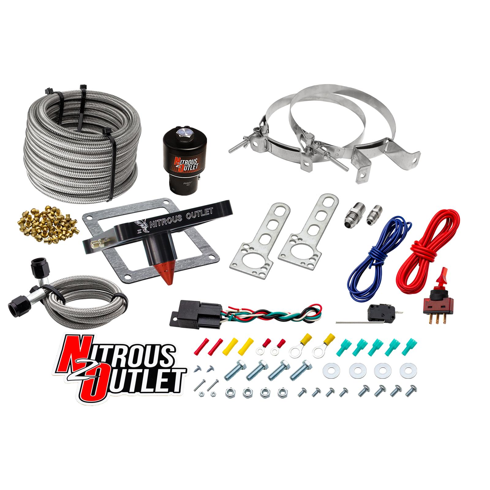4500 Stinger 3 Dry Race System Braided Hoses .178 Trashcan Nitrous Solenoid Univ