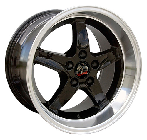 17" Replica Wheel fits Ford Mustang,  FR04B Machined Lip Black 17x10.5