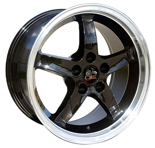 17" Replica Wheel fits Ford Mustang,  FR04B Machined Lip Black 17x9