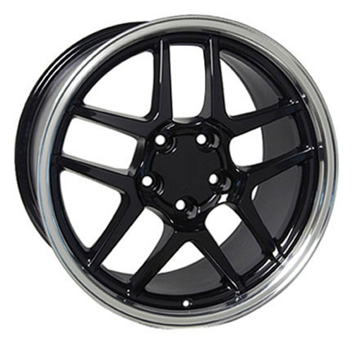 17" Replica Wheel fits Chevy Corvette,  CV04 Machined Lip Black 17x9.5