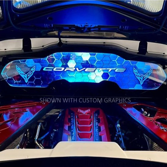 EOS WindRestrictor® C8 Coupe Rear Add On Glow Plate - Flags + Corvette Text, ELK