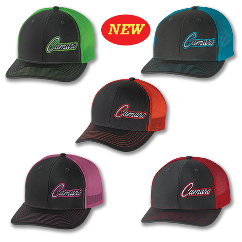 Camaro NEON TRUCKER Hat, Cap, with CAMARO Logo on side front