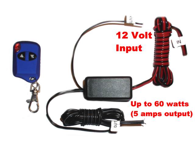 Wireless Remote Control Single On / Off Switch,  12 Volt DC Input, 5 Amp Capacity