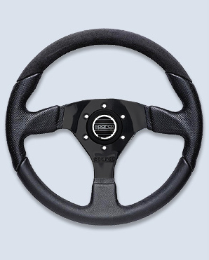 Sparco Steering Wheel, L505, 350 mm Diameter, 33 mm Dish, 3-Spoke, Black Leather Grip, Aluminum, Black, Each