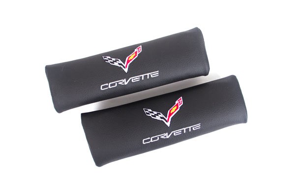 C4 Corvette, Corvette Seat Belt Pads w/C4 Emblem, Pair